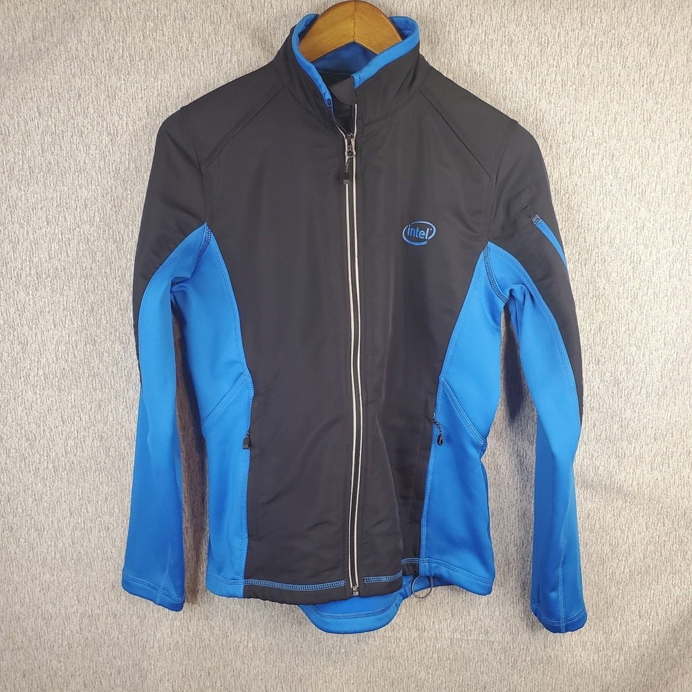 Elevate Sport Women's Size S‎ INTEL Embroidered Jacket Black Blue Zipper Pockets